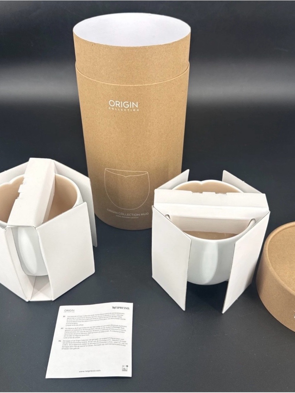 Nespresso Origin Collection White Ceramic Mugs with Kraft Gift Tube
